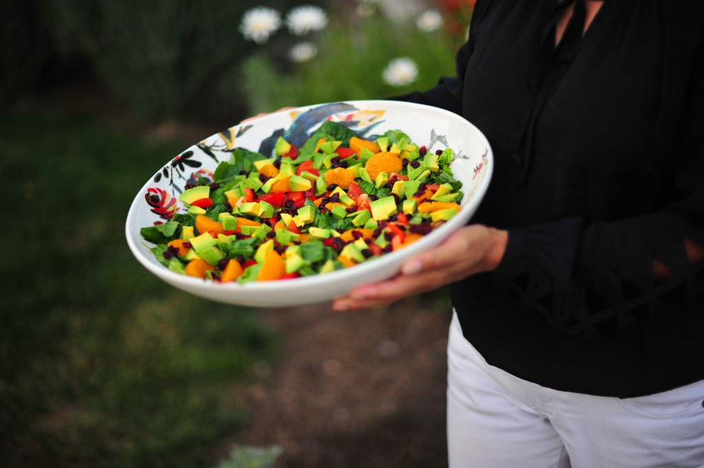Salad from our garden, chockablock with fresh veggies.